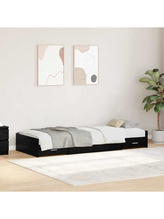 Voodi hoiukohaga raam peaga sahtliga must tamm 75 x 190 cm tehispuit