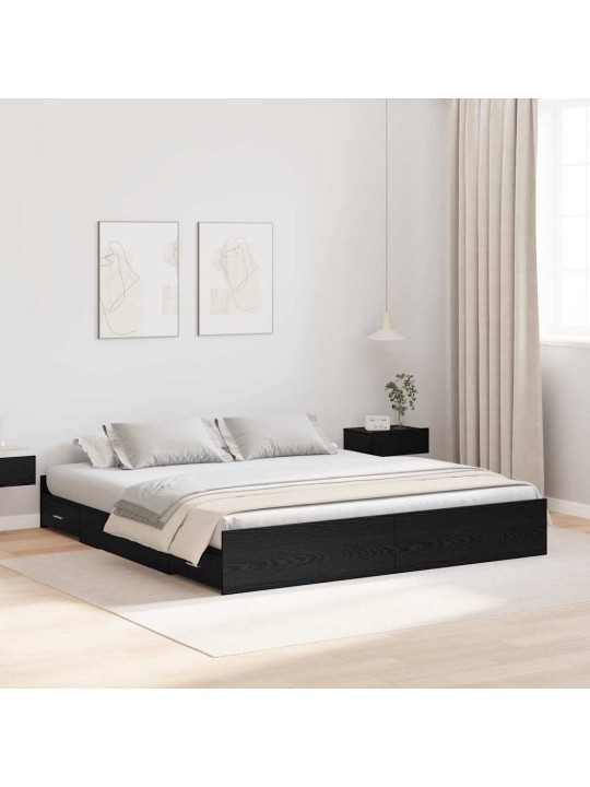 Voodi hoiukohaga raam peaga must tamm 200 x 200 cm tehispuit