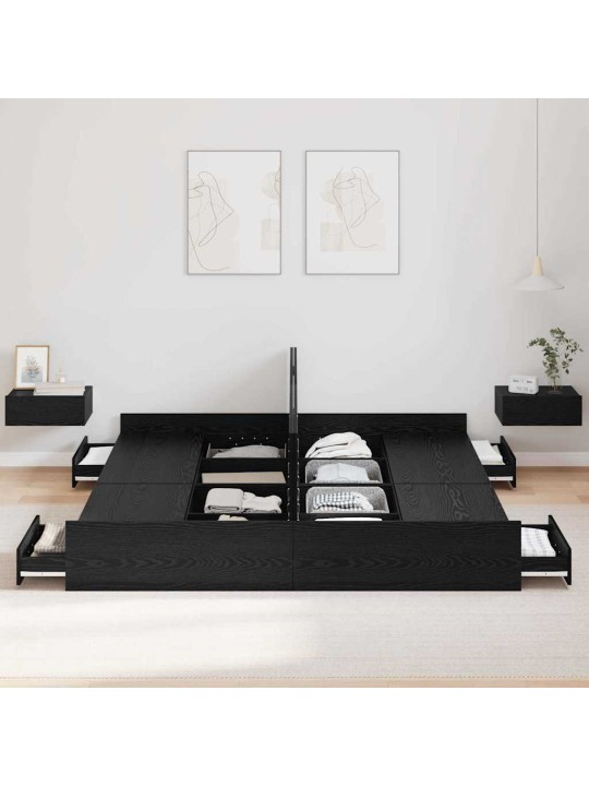 Voodi hoiukohaga raam peaga must tamm 200 x 200 cm tehispuit