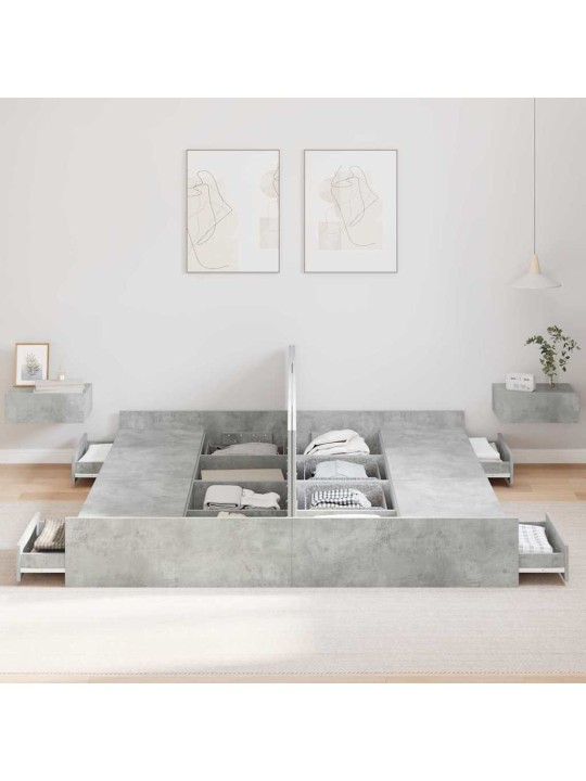 Voodi hoiukohaga raam peaga betoonihall 200 x 200 cm tehispuit