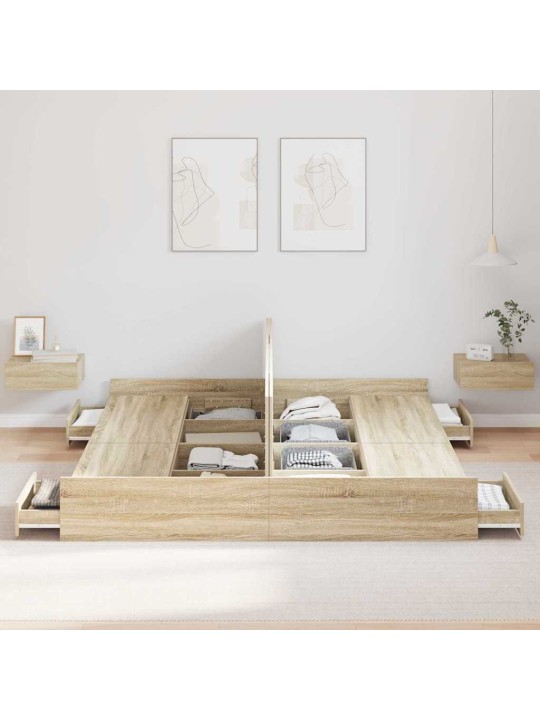 Voodi hoiukohaga raam peaga sonoma tamm 180 x 200 cm tehispuit
