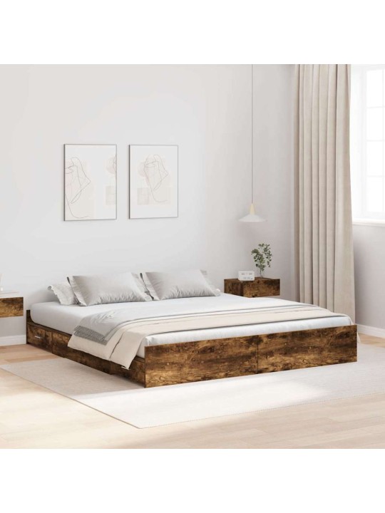 Voodi hoiukohaga raam suitsutatud tamm 180 x 200 cm tehispuit