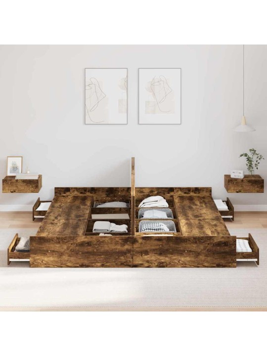 Voodi hoiukohaga raam suitsutatud tamm 180 x 200 cm tehispuit