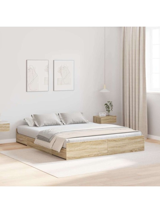 Voodi hoiukohaga raam peaga sonoma tamm 150 x 200 cm tehispuit