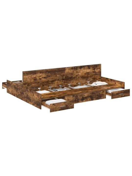 Voodi hoiukohaga raam suitsutatud tamm 150 x 200 cm tehispuit
