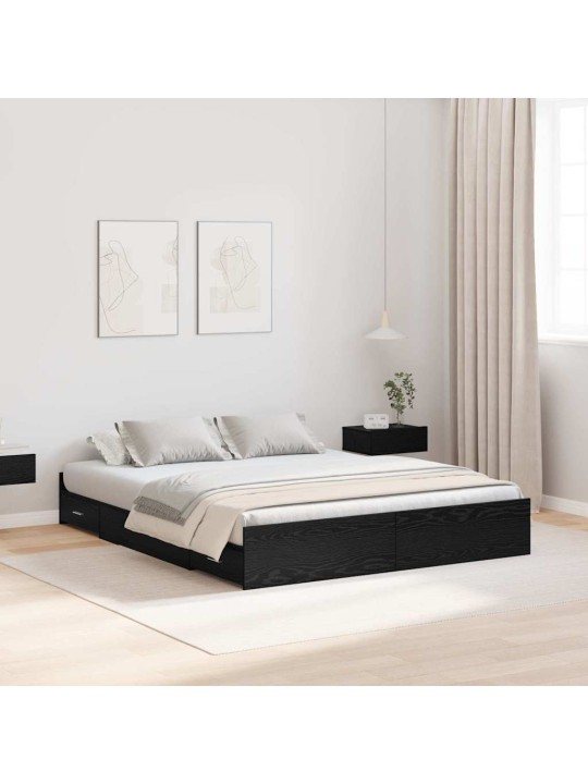 Voodi hoiukohaga raam peaga must tamm 140 x 200 cm tehispuit