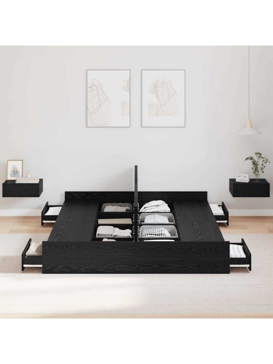 Voodi hoiukohaga raam peaga must tamm 140 x 200 cm tehispuit