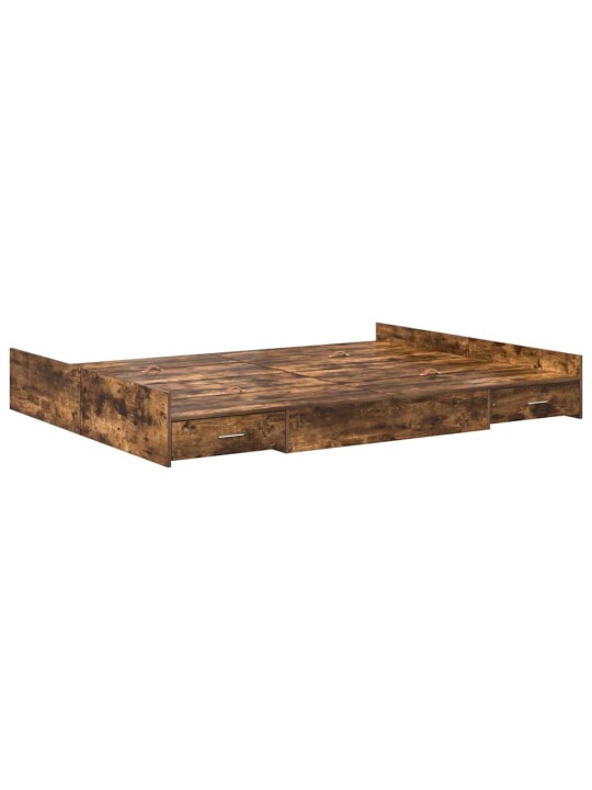 Voodi hoiukohaga raam suitsutatud tamm 140 x 200 cm tehispuit