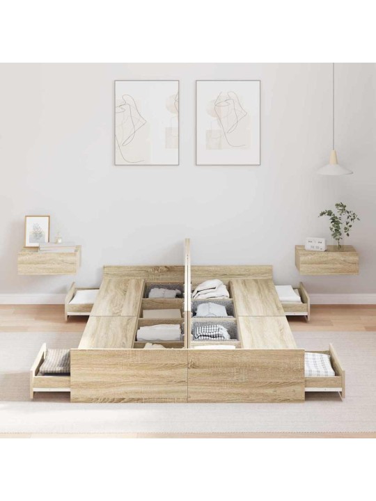 Voodi hoiukohaga raam peaga sonoma tamm 120 x 200 cm tehispuit