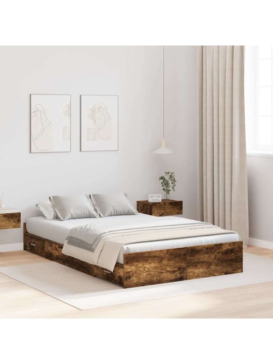 Voodi hoiukohaga raam suitsutatud tamm 120 x 200 cm tehispuit
