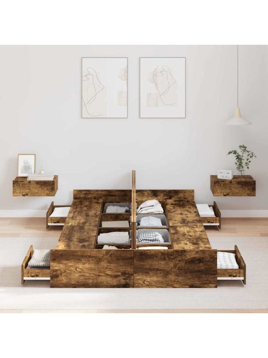 Voodi hoiukohaga raam suitsutatud tamm 120 x 200 cm tehispuit