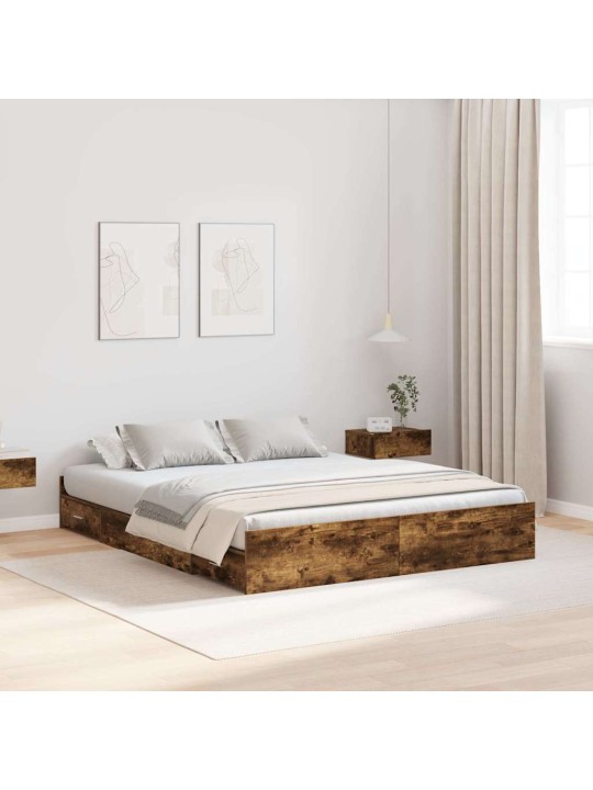 Voodi hoiukohaga raam suitsutatud tamm 140 x 190 cm tehispuit