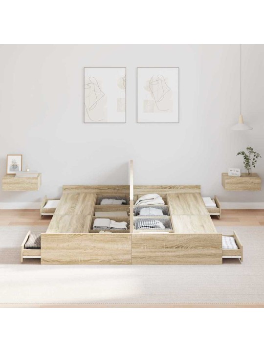 Voodi hoiukohaga raam peaga sonoma tamm 135 x 190 cm tehispuit
