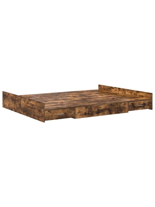 Voodi hoiukohaga raam suitsutatud tamm 135 x 190 cm tehispuit