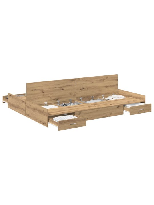 Voodi hoiukohaga raam peaga käsitöötamm 135 x 190 cm tehispuit