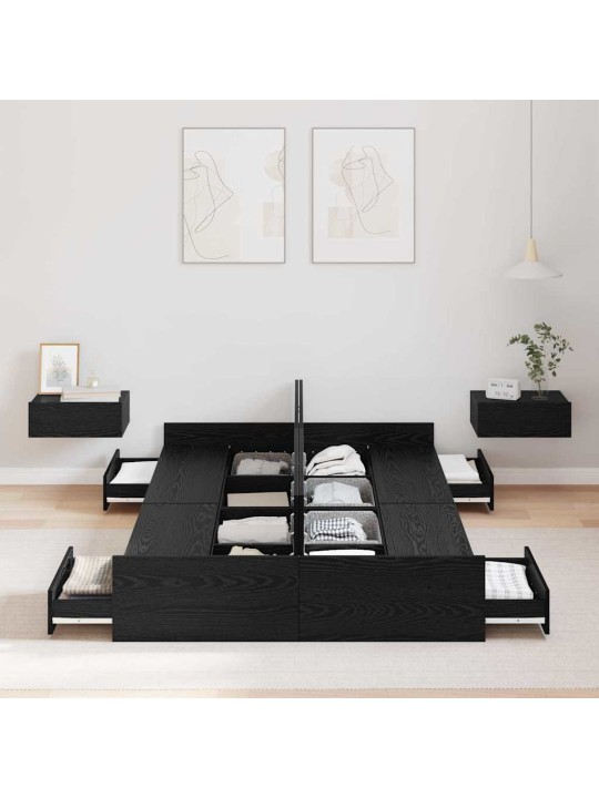Voodi hoiukohaga raam peaga must tamm 120 x 190 cm tehispuit