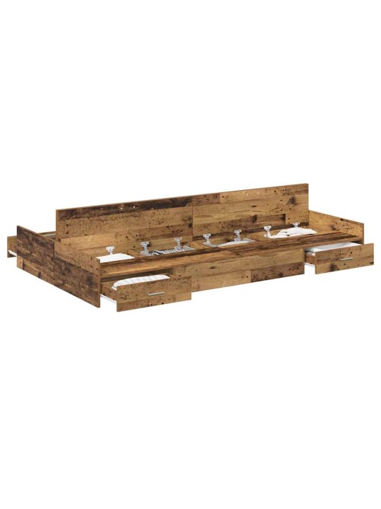 Panipaigaga voodiraam peaga vana puit 120 x 190 cm tehispuit
