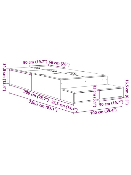 Voodi hoiukohaga raam uksega hall sonoma 236.5 x 100 x 31.5 cm