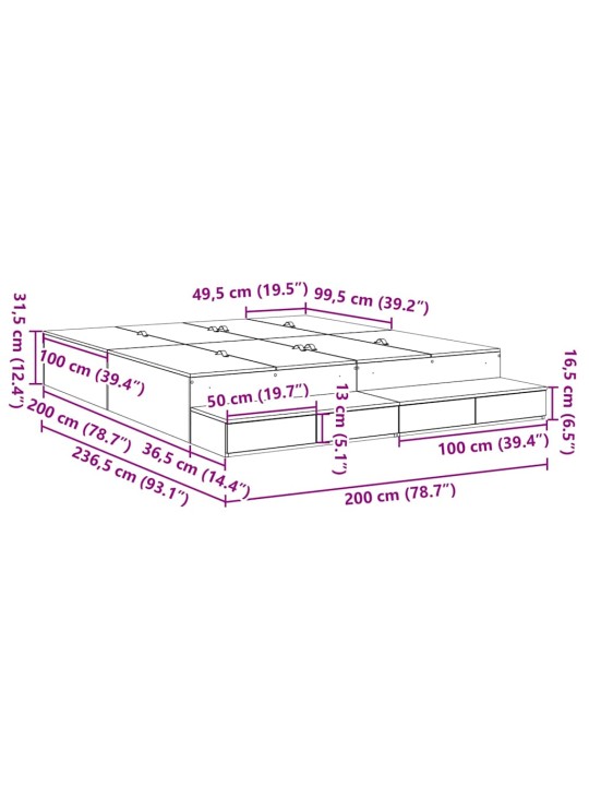 Voodi hoiukohaga raam valge 236.5 x 200 x 31.5 cm tehispuit