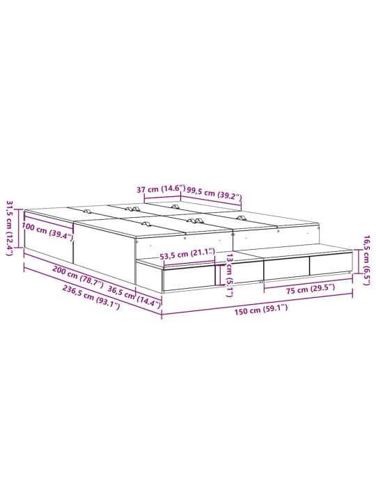Voodi hoiukohaga raam vana puit 236.5 x 150 x 31.5 cm tehispuit