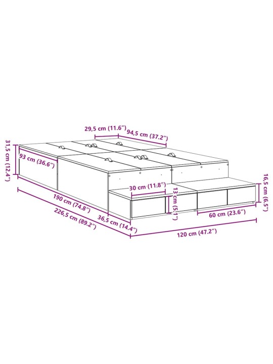 Voodi hoiukohaga raam uksega sonoma tamm 226.5 x 120 x 31.5 cm