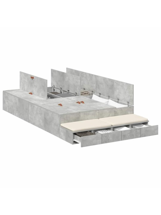 Voodi hoiukohaga raam sahtliga betoonhall 226.5 x 120 x 31.5 cm