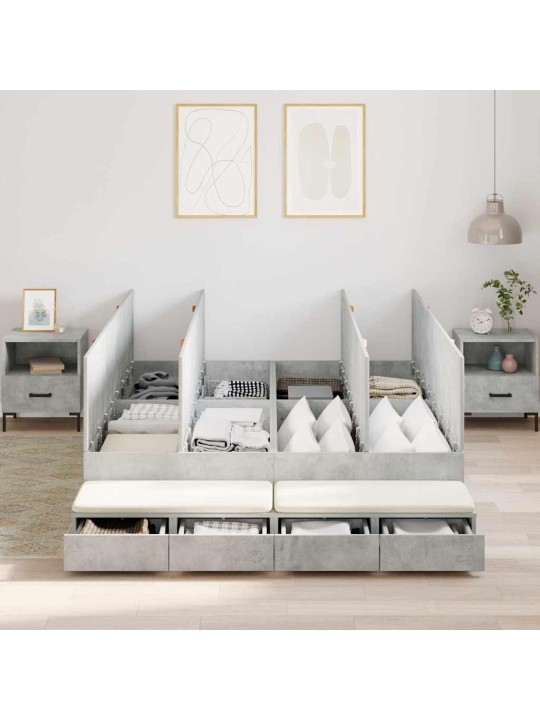 Voodi hoiukohaga raam sahtliga betoonhall 226.5 x 135 x 31.5 cm