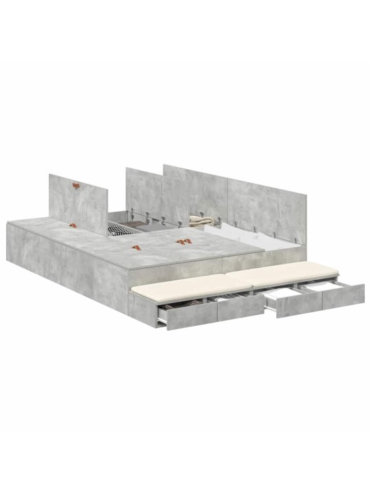 Voodi hoiukohaga raam sahtliga betoonhall 226.5 x 135 x 31.5 cm