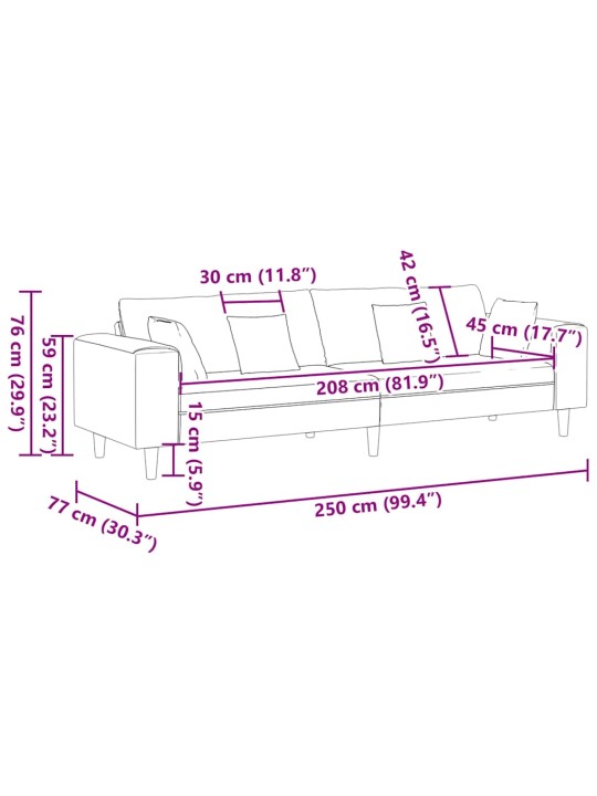 Sametdiivan padjaga helehall 208 cm samet