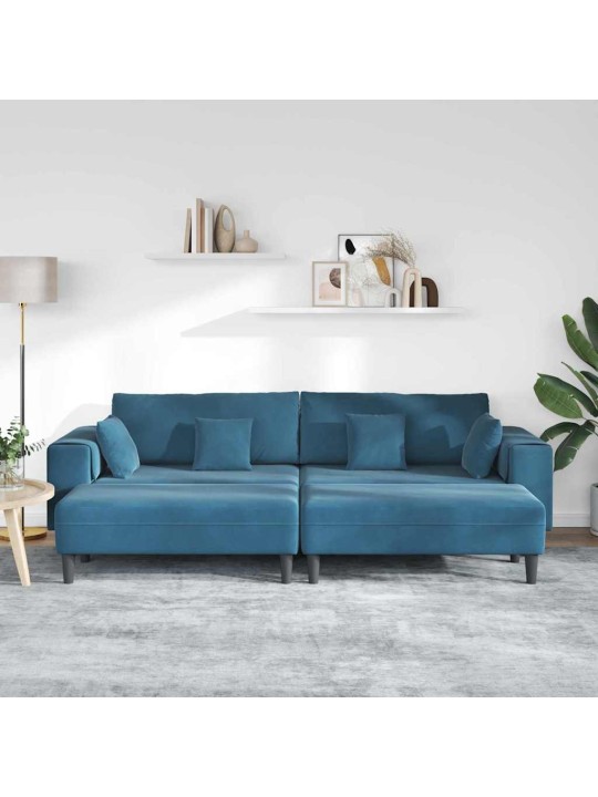 Sametdiivan padjaga 3 tk sinine 208 cm samet