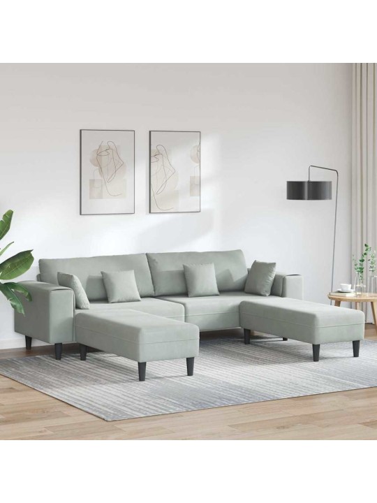 Sametdiivan padjaga 3 tk helehall 208 cm samet