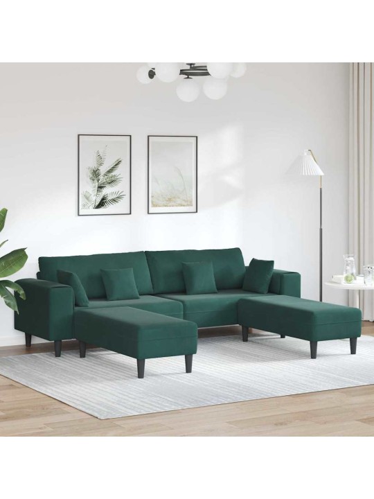Sametdiivan padjaga 3 tk tume rohelise 208 cm samet
