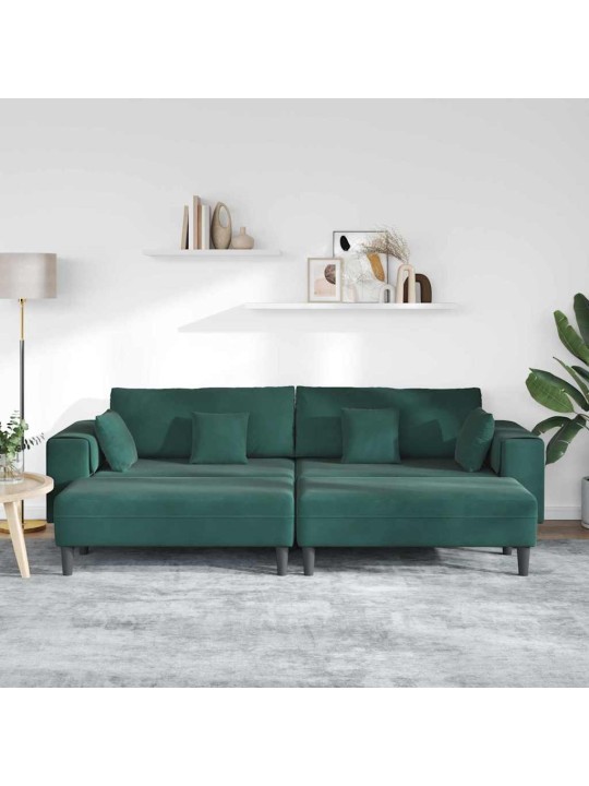 Sametdiivan padjaga 3 tk tume rohelise 208 cm samet