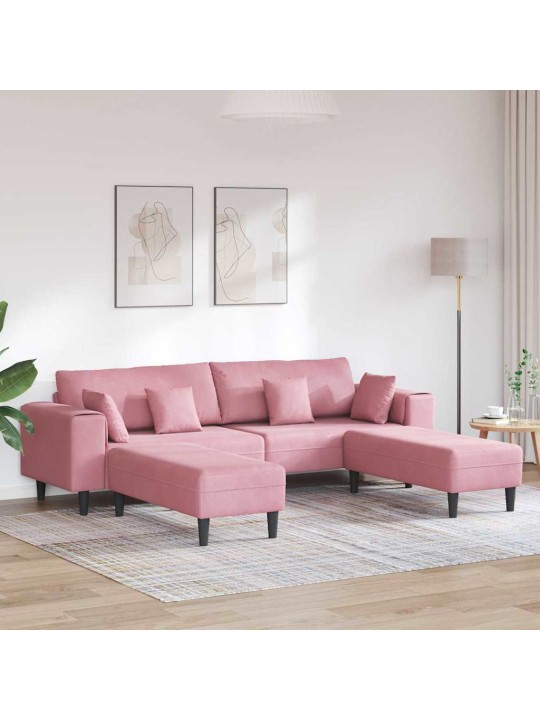 Sametdiivan padjaga 3 tk roosa 208 cm samet