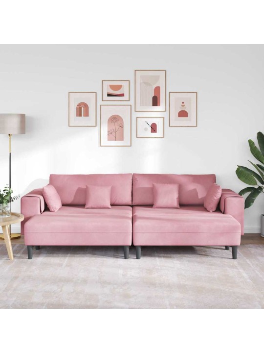 Sametdiivan padjaga 3 tk roosa 208 cm samet