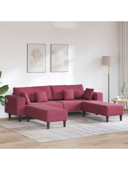 Sametdiivan padjaga 3 tk veinpunane 208 cm samet