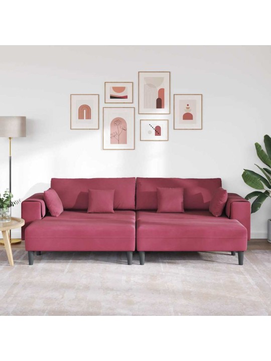 Sametdiivan padjaga 3 tk veinpunane 208 cm samet
