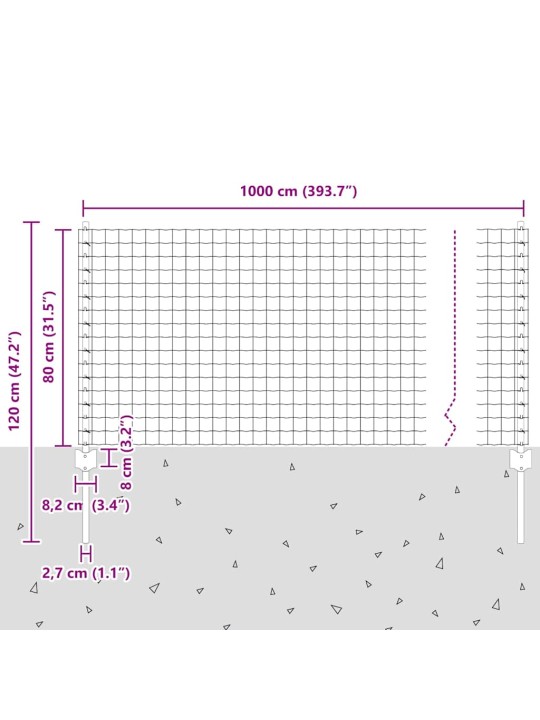 Aed koos postidega hõbedane 0.8 x 10 m teras