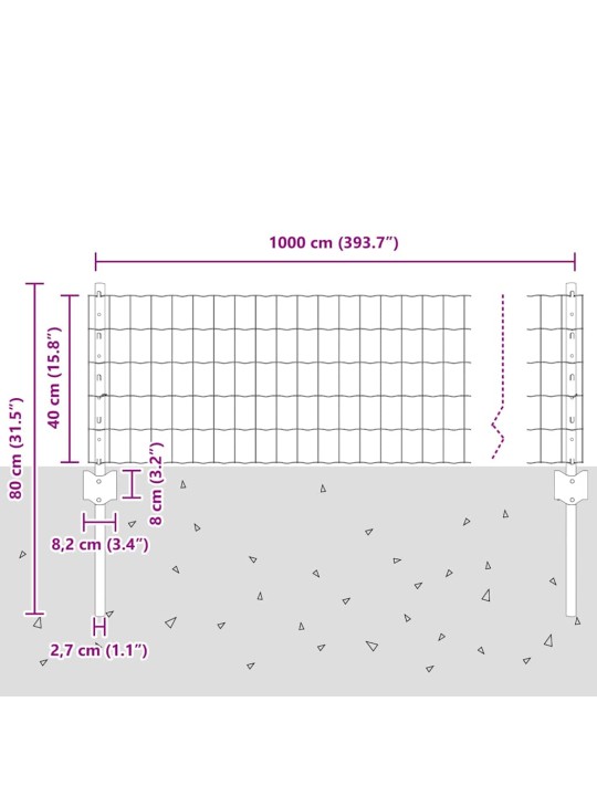 Aed koos postidega hõbedane 0.4 x 10 m teras