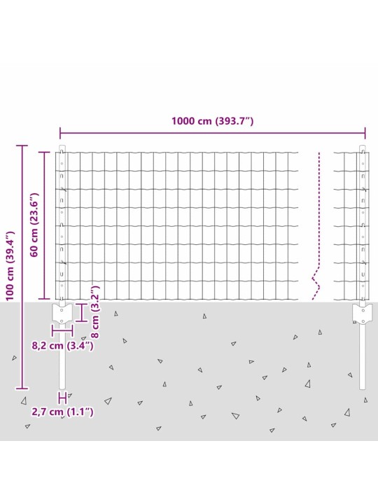 Aed koos postidega hõbedane 0.6 x 10 m teras