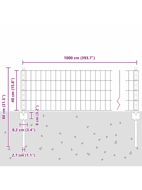 Aed koos postidega hõbedane 0.4 x 10 m teras
