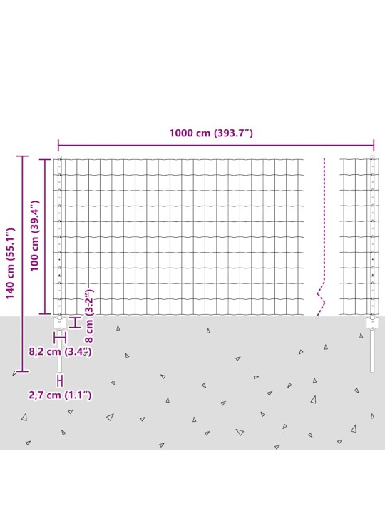 Aed koos postidega hõbedane 1 x 10 m teras