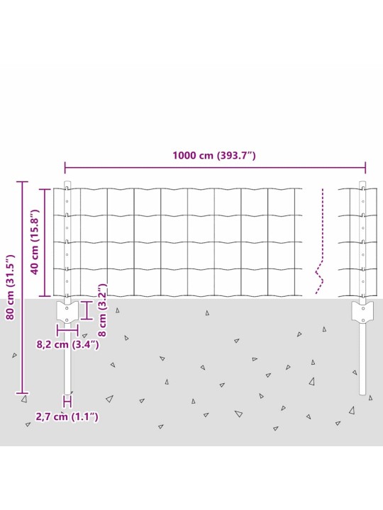 Aed koos postidega hõbedane 0.4 x 10 m teras