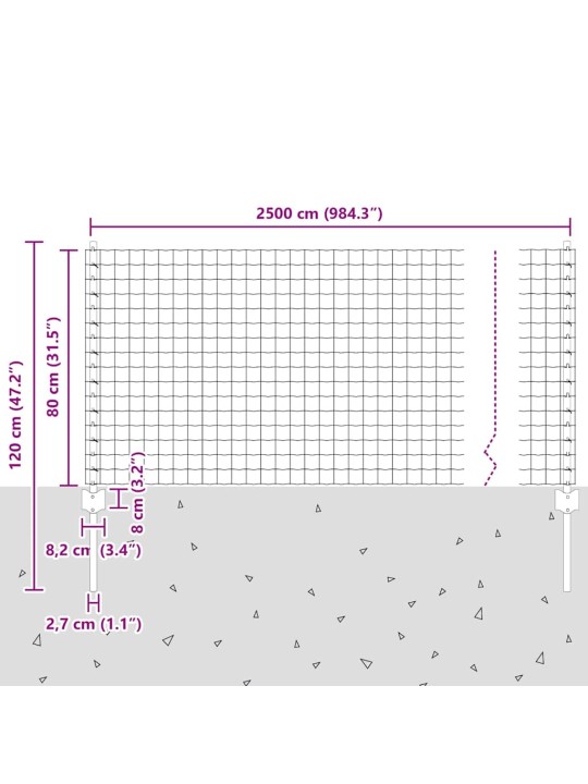 Aed koos postidega hõbedane 0.8 x 25 m teras