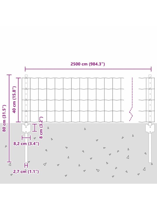 Aed koos postidega hõbedane 0.4 x 25 m teras