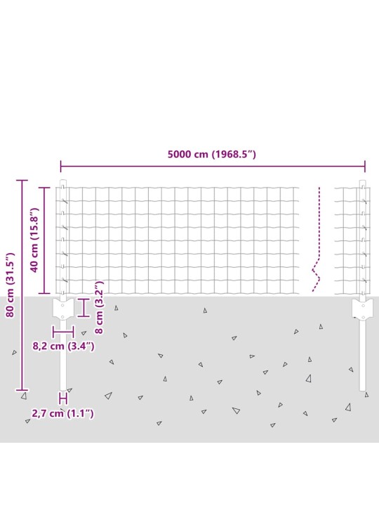 Aed koos postidega hõbedane 0.4 x 50 m teras
