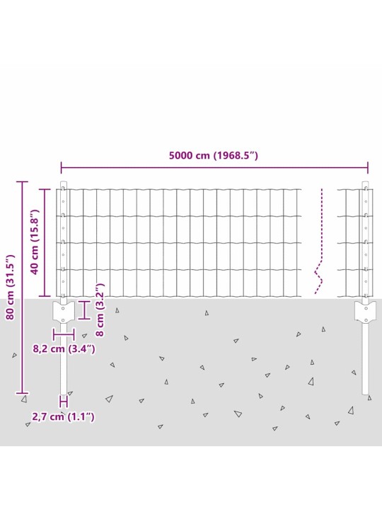 Aed koos postidega hõbedane 0.4 x 50 m teras