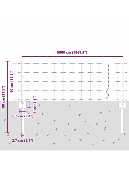 Aed koos postidega hõbedane 0.4 x 50 m teras