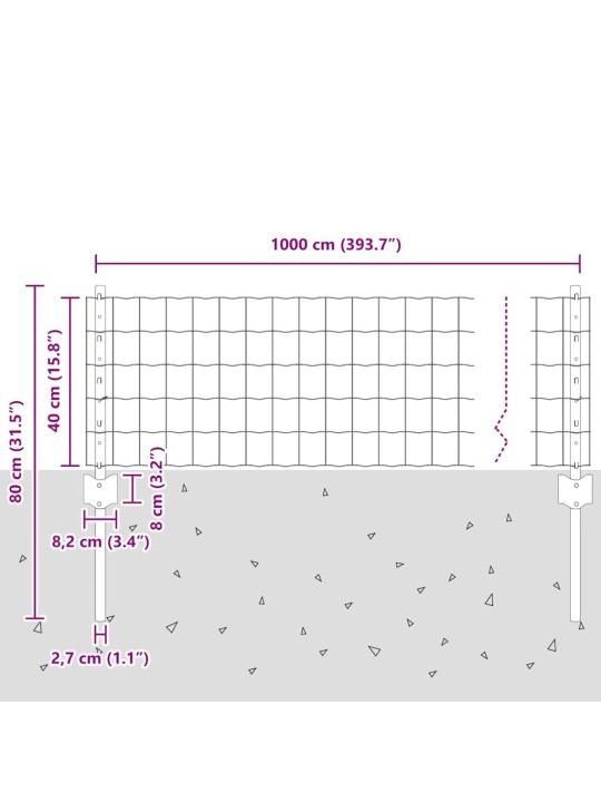 Aed koos postidega hõbedane 0.4 x 10 m teras