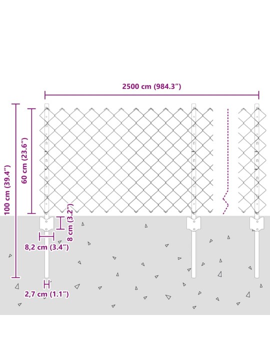Aed koos postidega hall 0.6 x 25 m teras